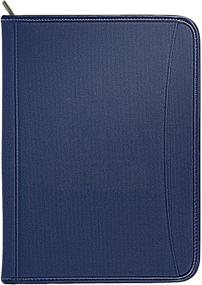 Gorbado Zippered Portfolio Organizer/ A4 Refillable Lined Writing Notepad Folder Case/Fabric-Covered Padfolio Binder with Interior Storage Pocket for Men Women, Navy Blue - Image 1